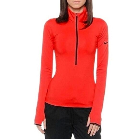 Nike Pro Women's Dri-FIT Half-Zip Orange Athletic Running Pullover - Picture 1 of 16